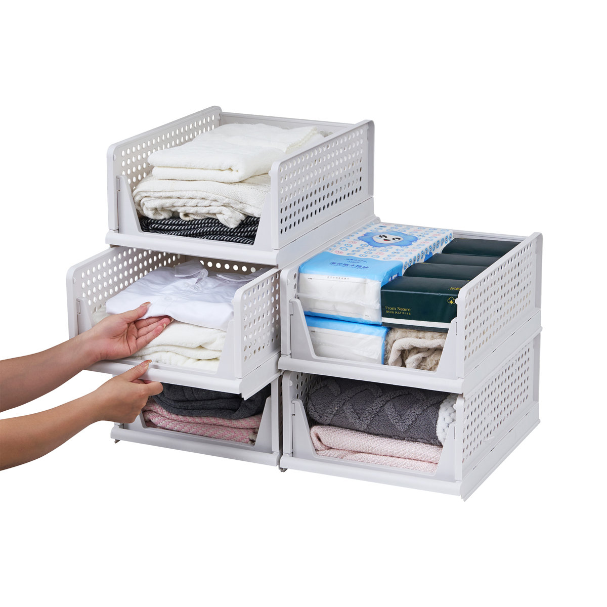 White 4-Pack Foldable Storage Box Plastic Wardrobe Storage Bin-L Size 18qt (Set of 4)